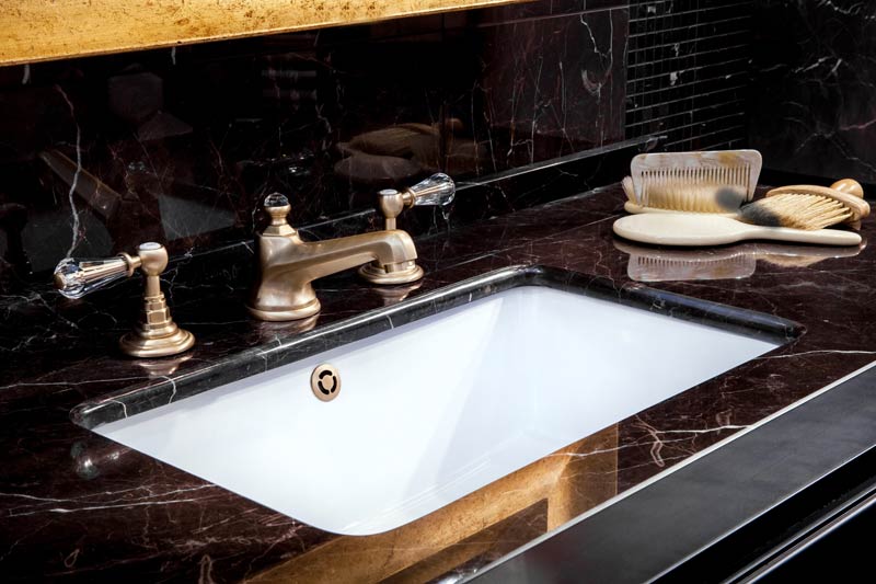 Black marble undermount porcalyn sink 800 Granite Direct